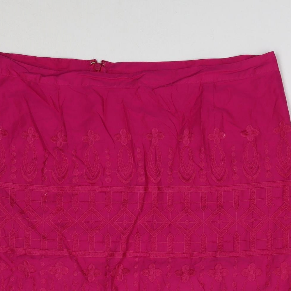 Per Una Womens Pink Cotton A-Line Skirt Size 18 Zip
