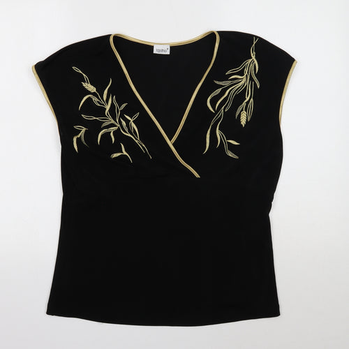 Together Womens Black Polyester Basic T-Shirt Size 20 V-Neck
