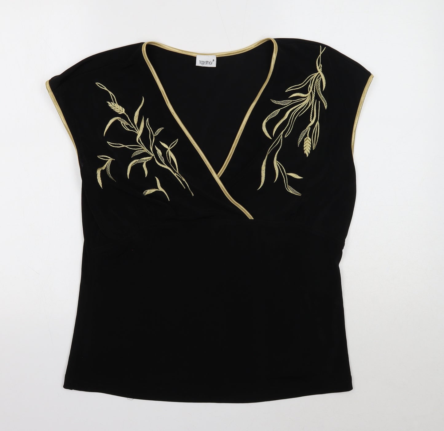 Together Womens Black Polyester Basic T-Shirt Size 20 V-Neck