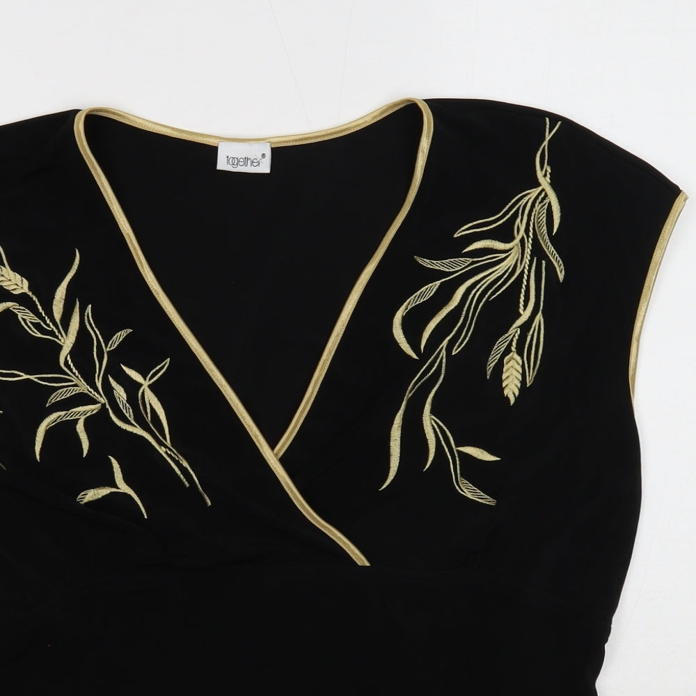 Together Womens Black Polyester Basic T-Shirt Size 20 V-Neck