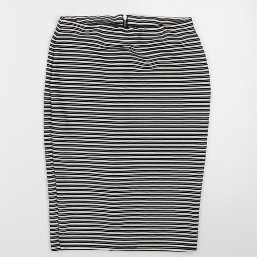 Preworn Womens Black Striped Polyester Straight & Pencil Skirt Size 8