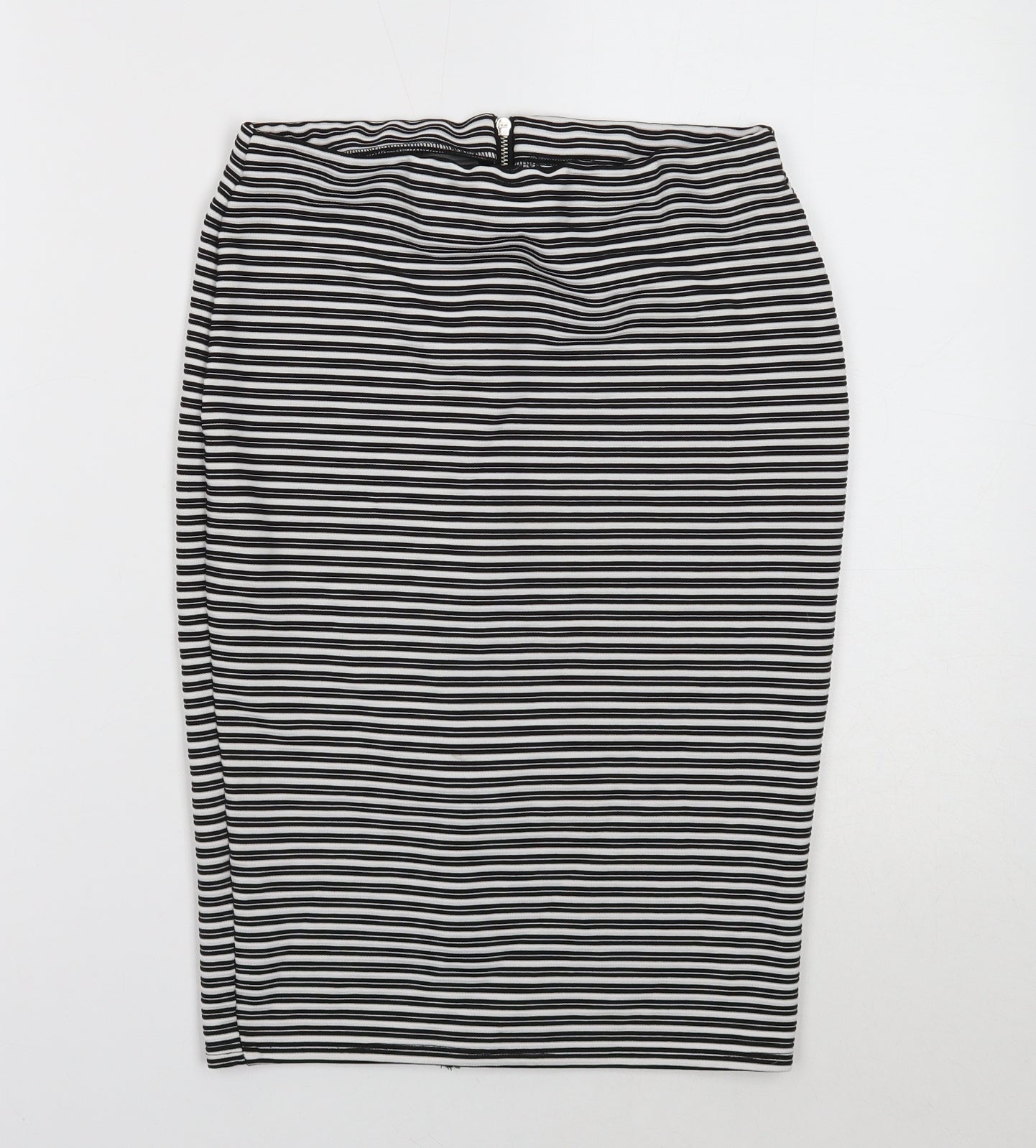 Preworn Womens Black Striped Polyester Straight & Pencil Skirt Size 8