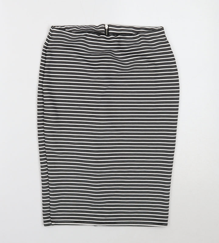 Preworn Womens Black Striped Polyester Straight & Pencil Skirt Size 8