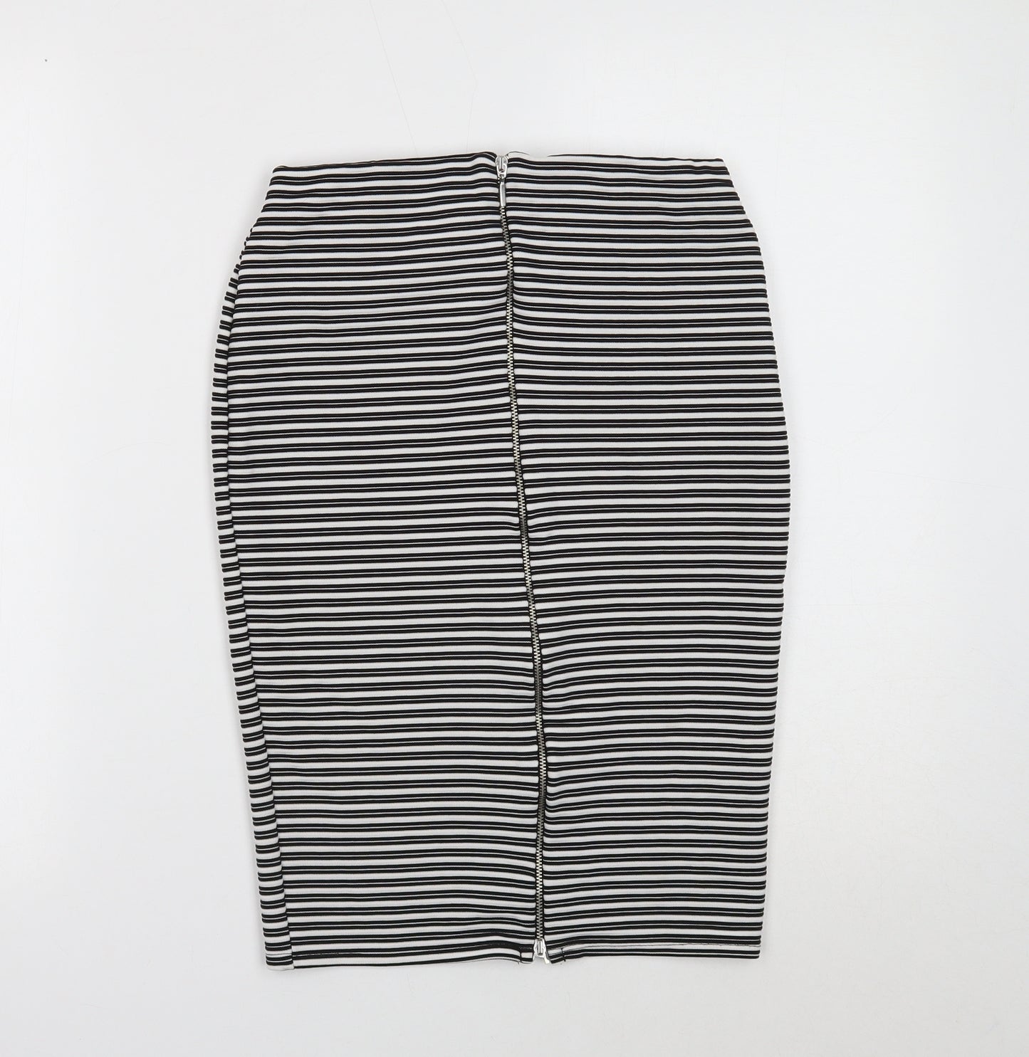 Preworn Womens Black Striped Polyester Straight & Pencil Skirt Size 8