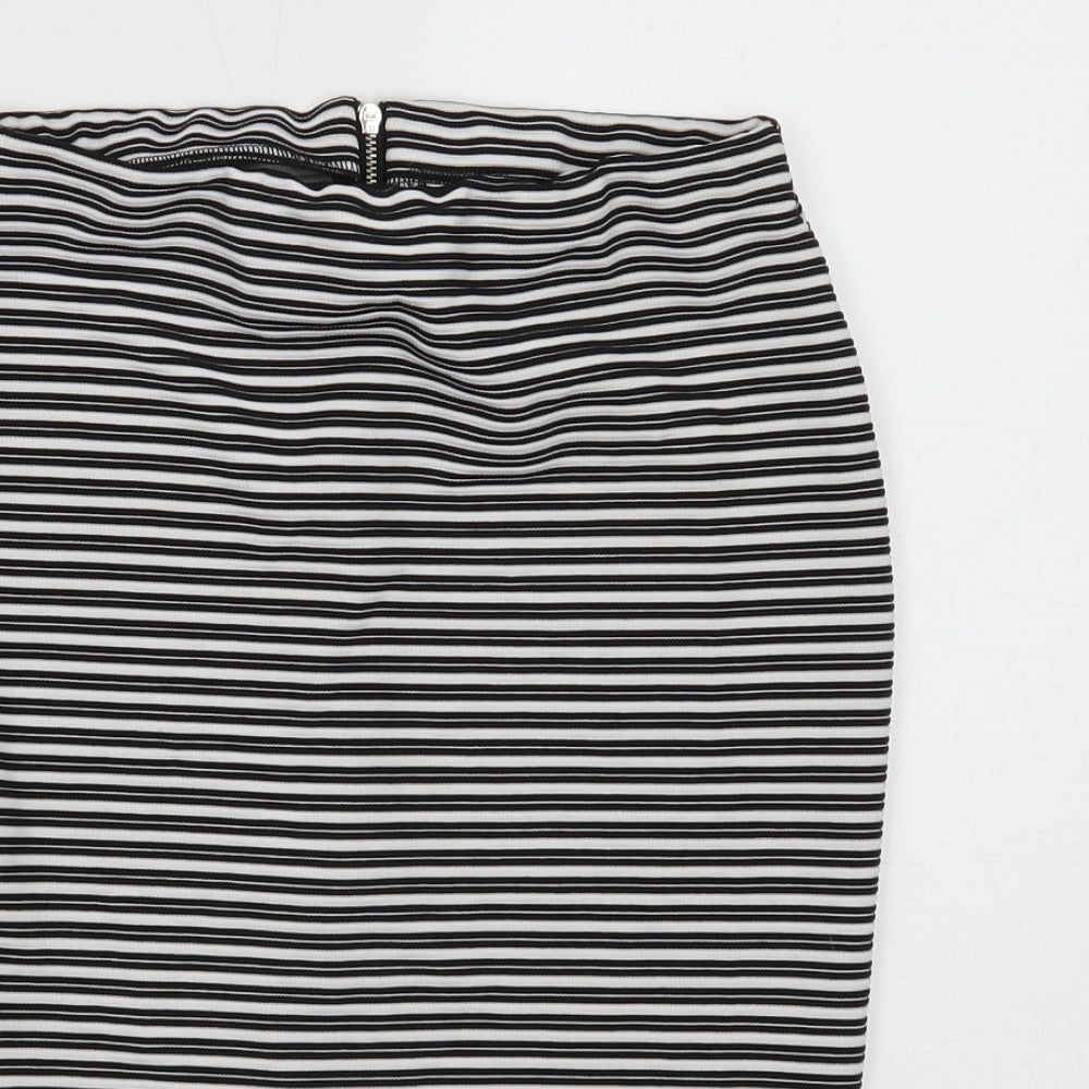 Preworn Womens Black Striped Polyester Straight & Pencil Skirt Size 8