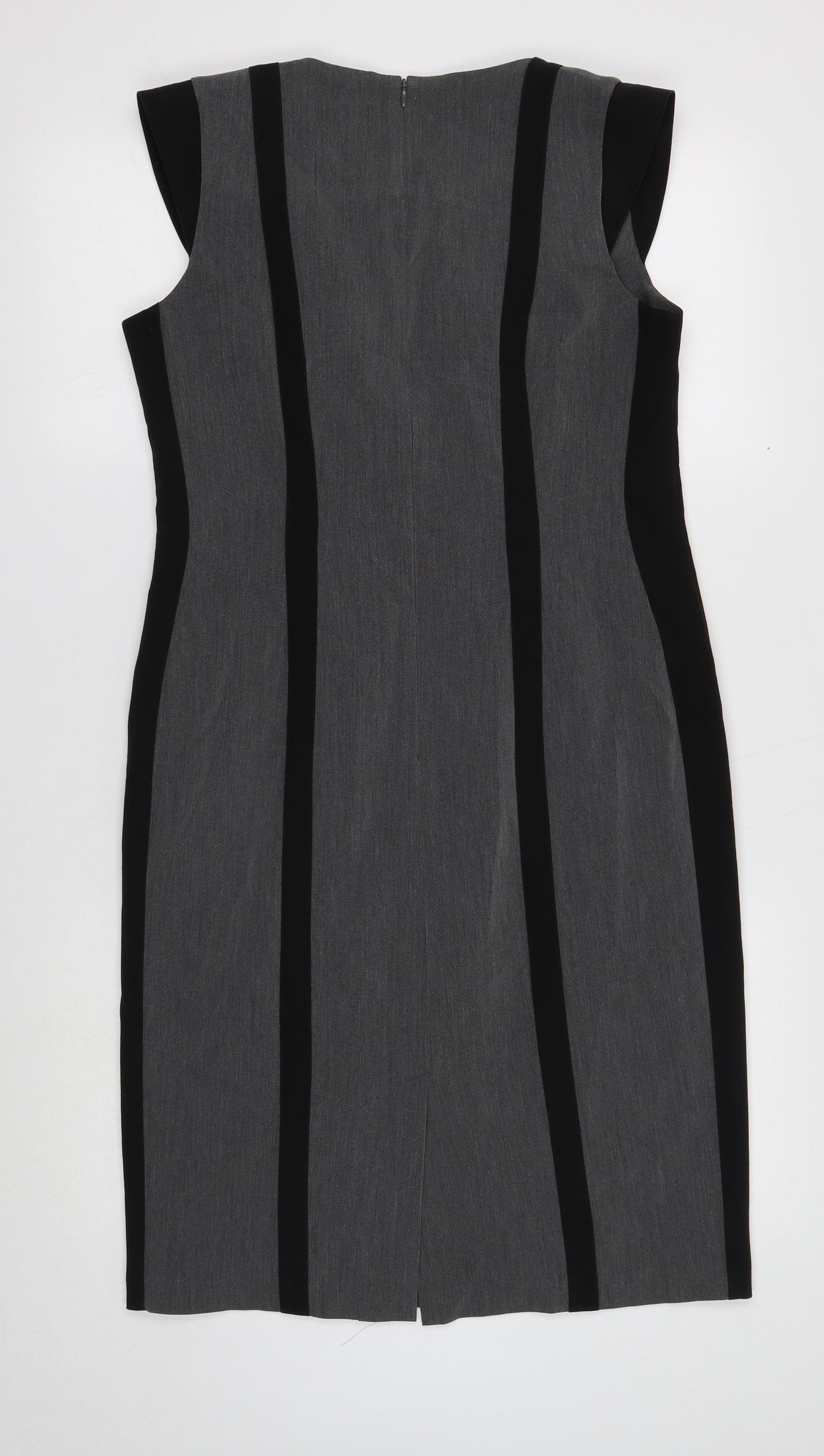 Definitions Womens Grey Polyester Pencil Dress Size 12 Square Neck Zip - Contrasting Trim