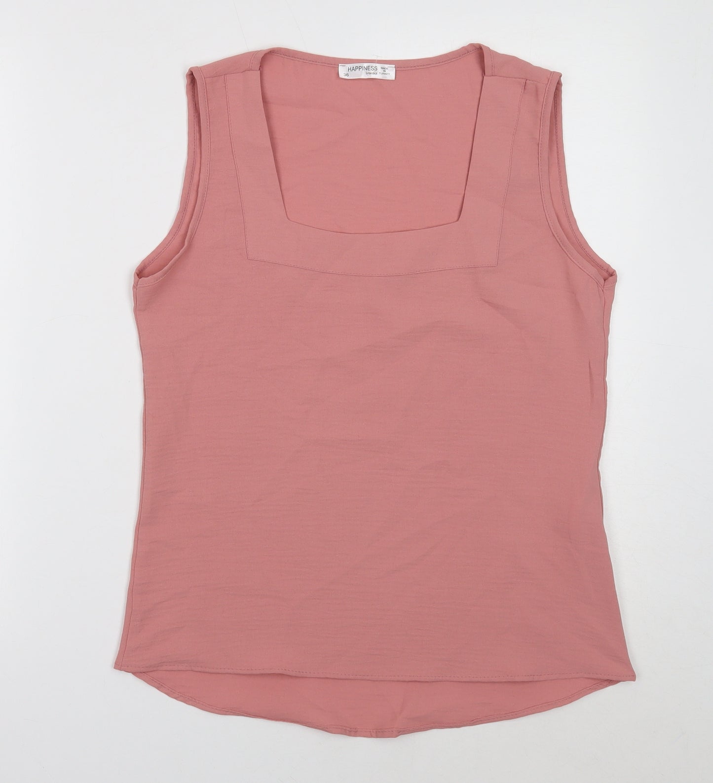 Happiness Womens Pink Polyester Basic Tank Size 8 Square Neck