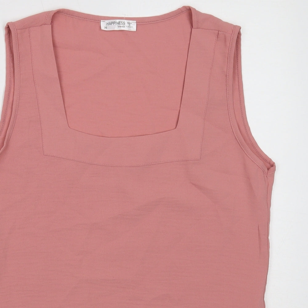 Happiness Womens Pink Polyester Basic Tank Size 8 Square Neck