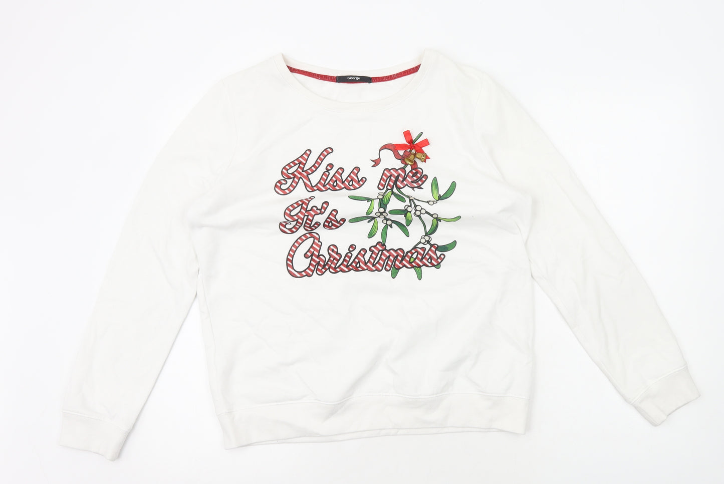 George Womens White Cotton Pullover Sweatshirt Size 12 Pullover - Christmas Jumper