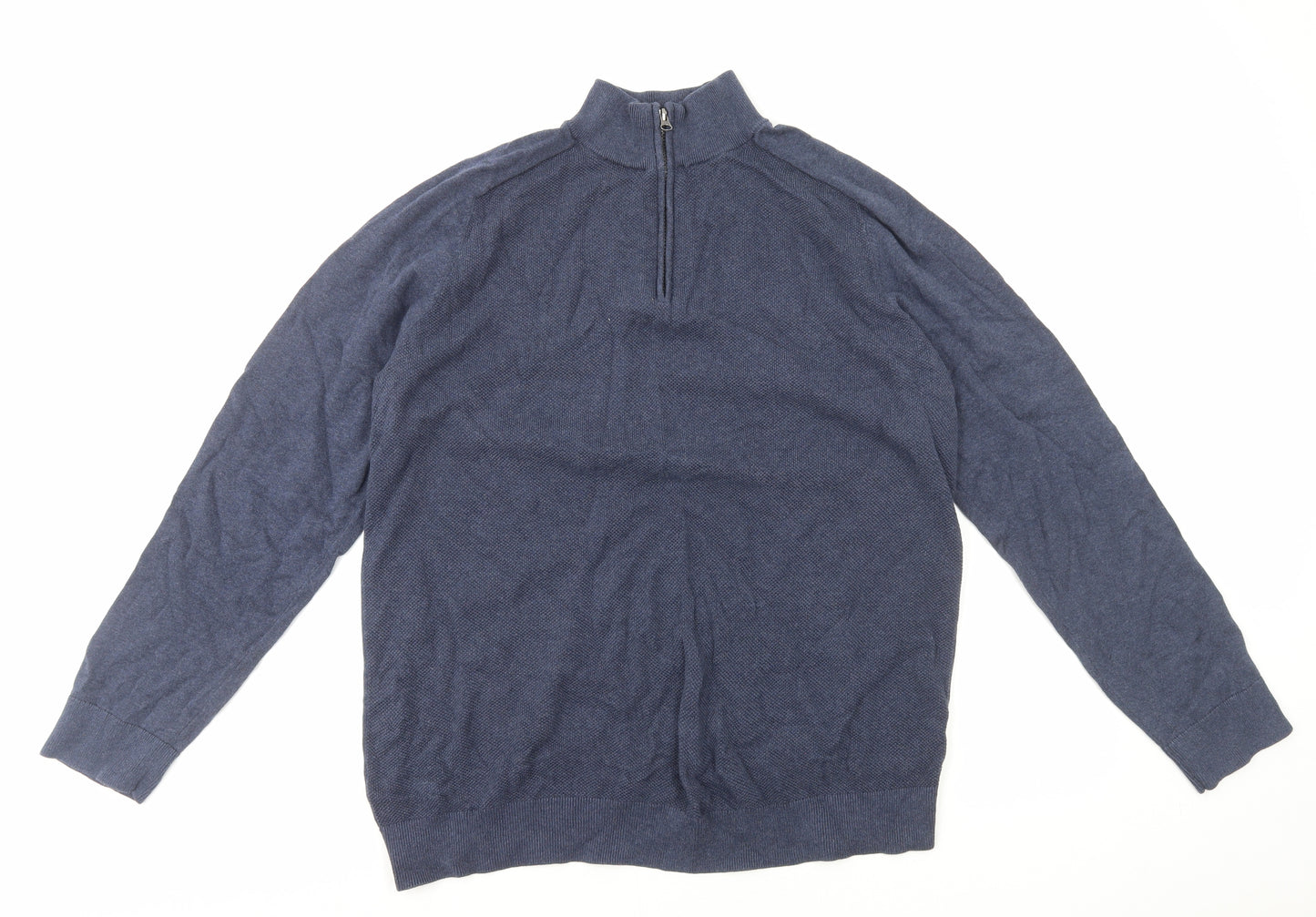 TU Mens Blue High Neck Cotton Pullover Jumper Size XL