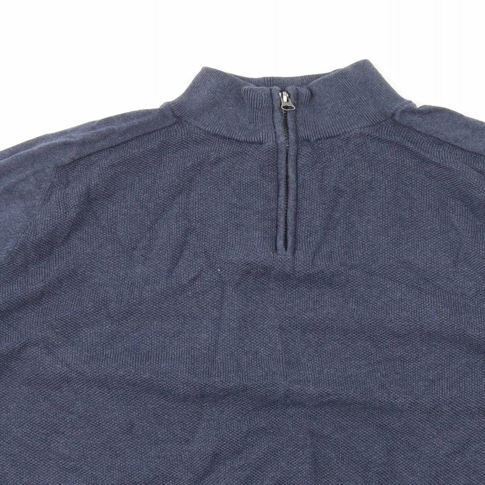 TU Mens Blue High Neck Cotton Pullover Jumper Size XL