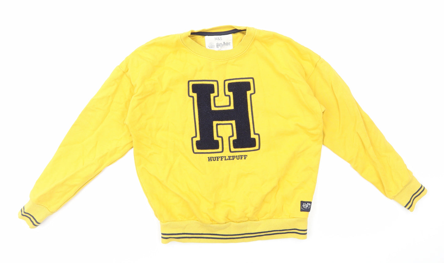 Marks and Spencer Girls Yellow Cotton Pullover Sweatshirt Size 10-11 Years Pullover - Hufflepuff