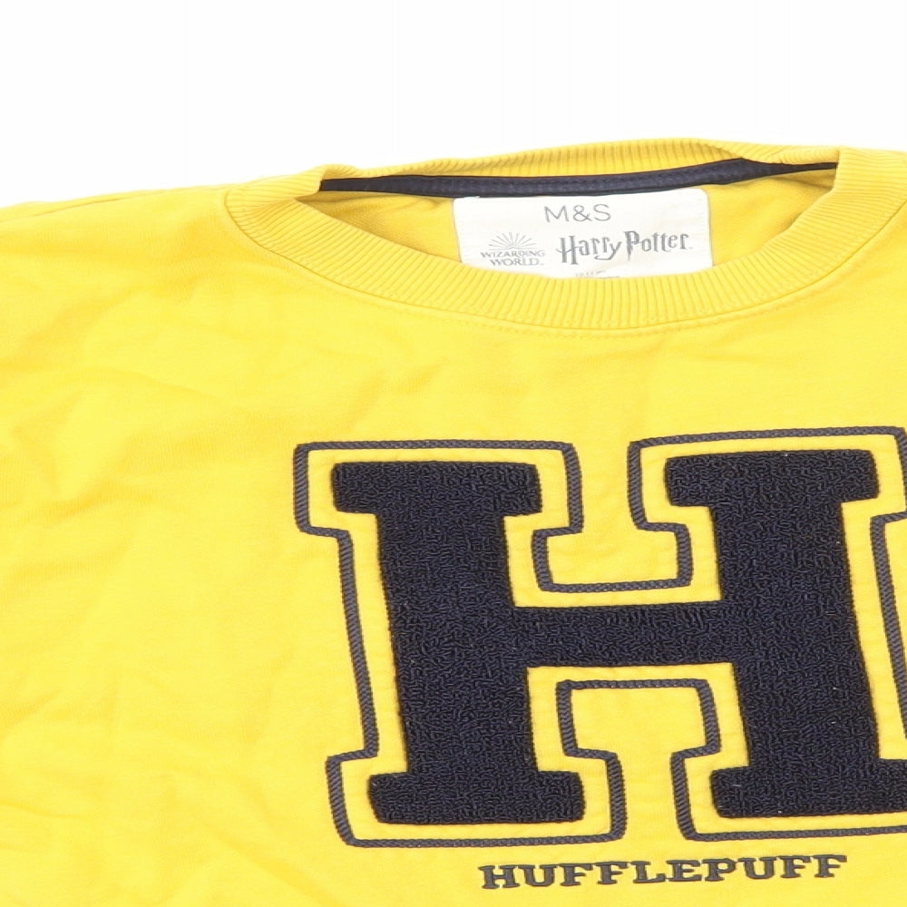 Marks and Spencer Girls Yellow Cotton Pullover Sweatshirt Size 10-11 Years Pullover - Hufflepuff