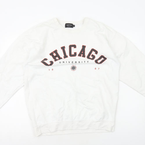 Boohoo Mens White Cotton Pullover Sweatshirt Size M