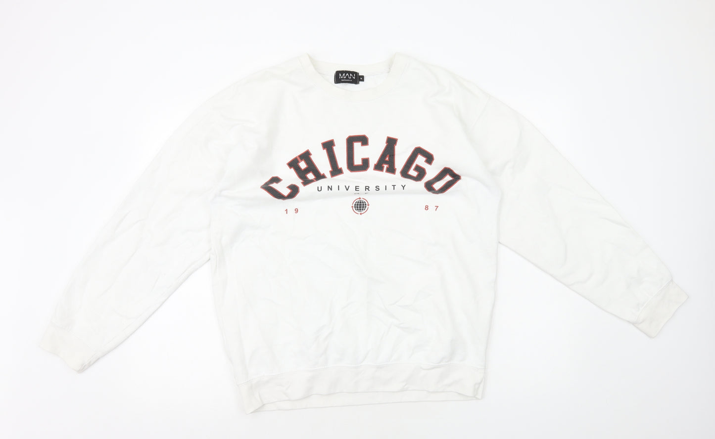Boohoo Mens White Cotton Pullover Sweatshirt Size M