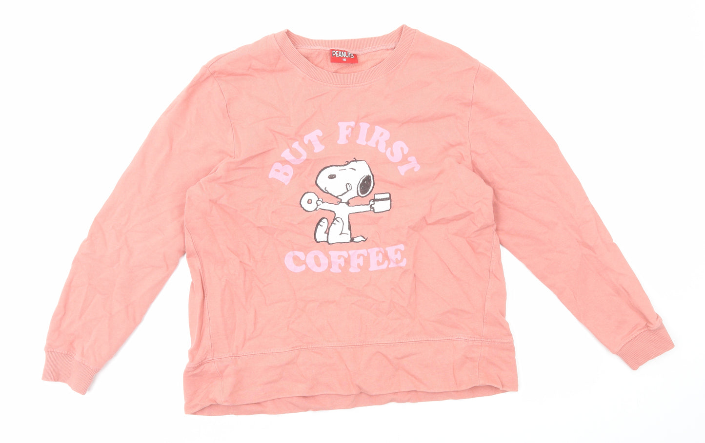 Peanuts Womens Orange Herringbone Cotton Pullover Sweatshirt Size 16 Pullover - Snoopy