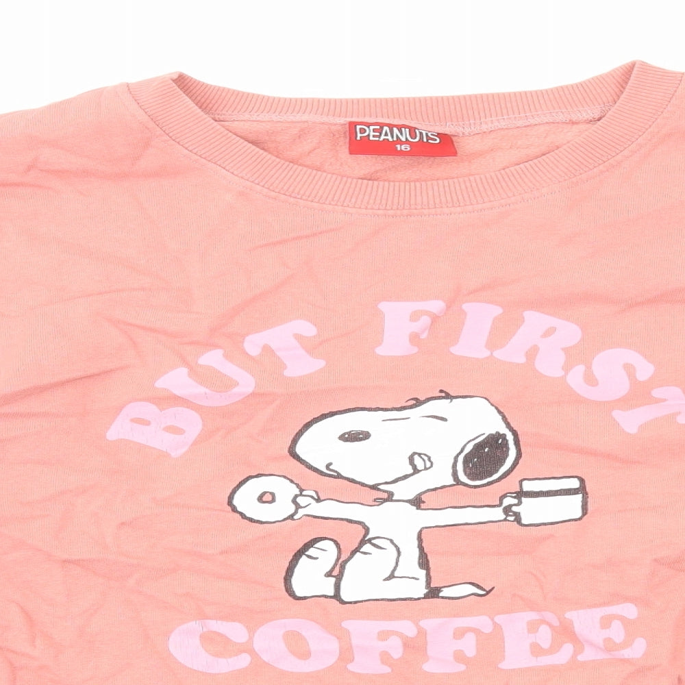 Peanuts Womens Orange Herringbone Cotton Pullover Sweatshirt Size 16 Pullover - Snoopy