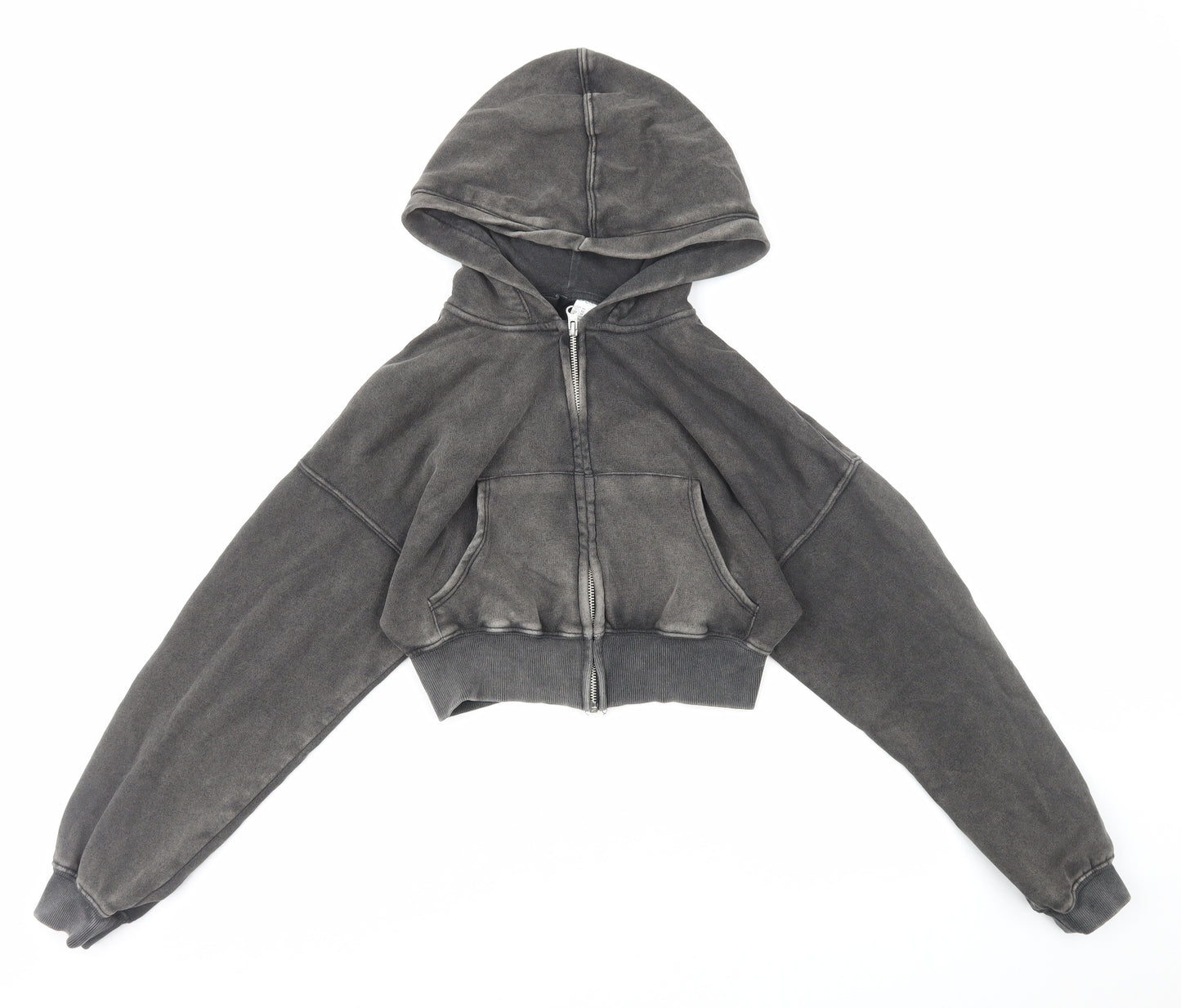 H&M Womens Grey Cotton Full Zip Hoodie Size XS Zip - Cropped