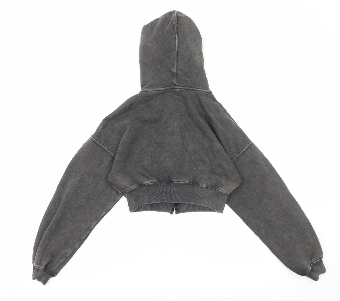 H&M Womens Grey Cotton Full Zip Hoodie Size XS Zip - Cropped