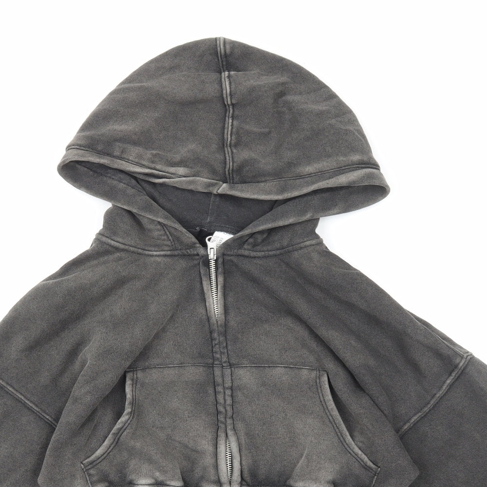 H&M Womens Grey Cotton Full Zip Hoodie Size XS Zip - Cropped