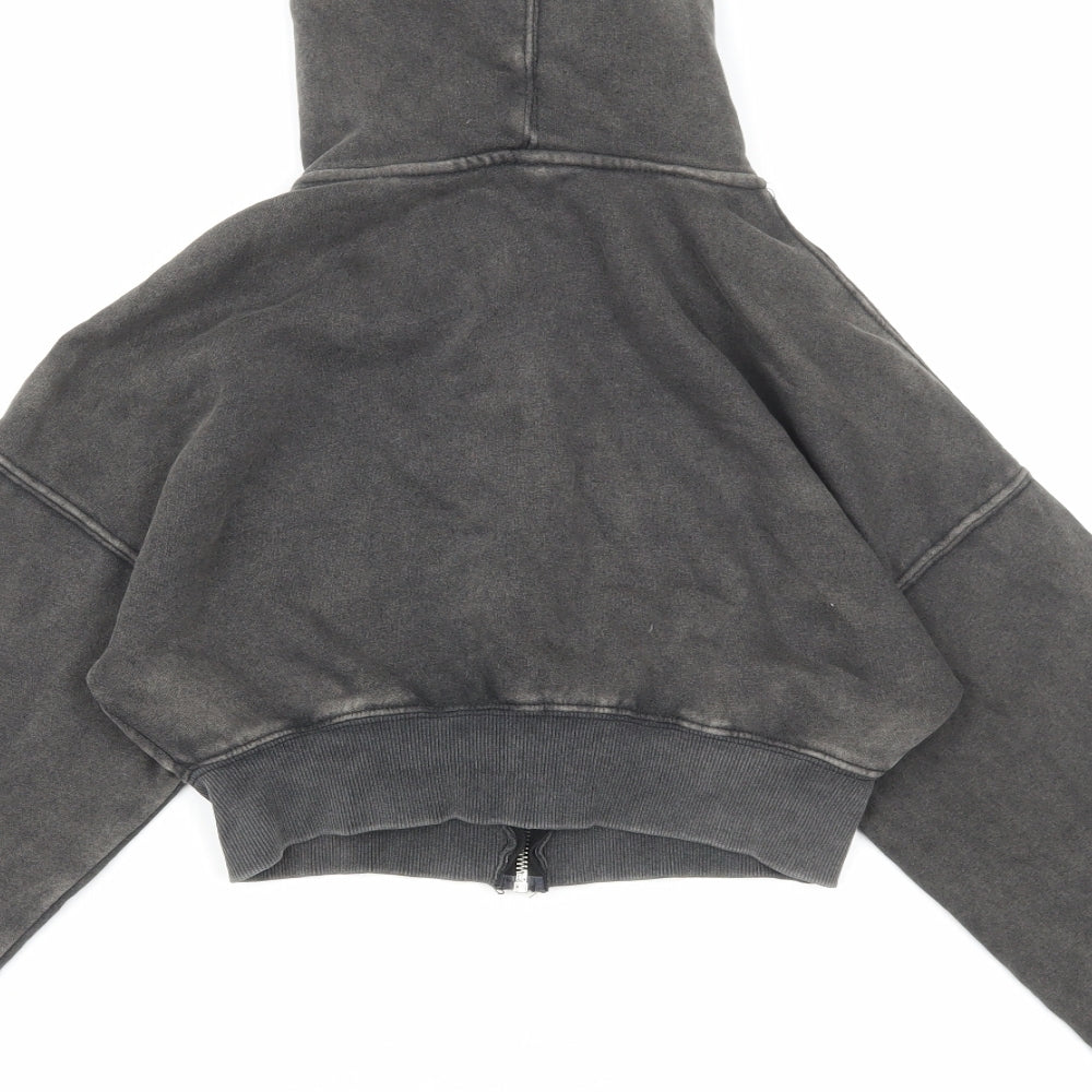H&M Womens Grey Cotton Full Zip Hoodie Size XS Zip - Cropped