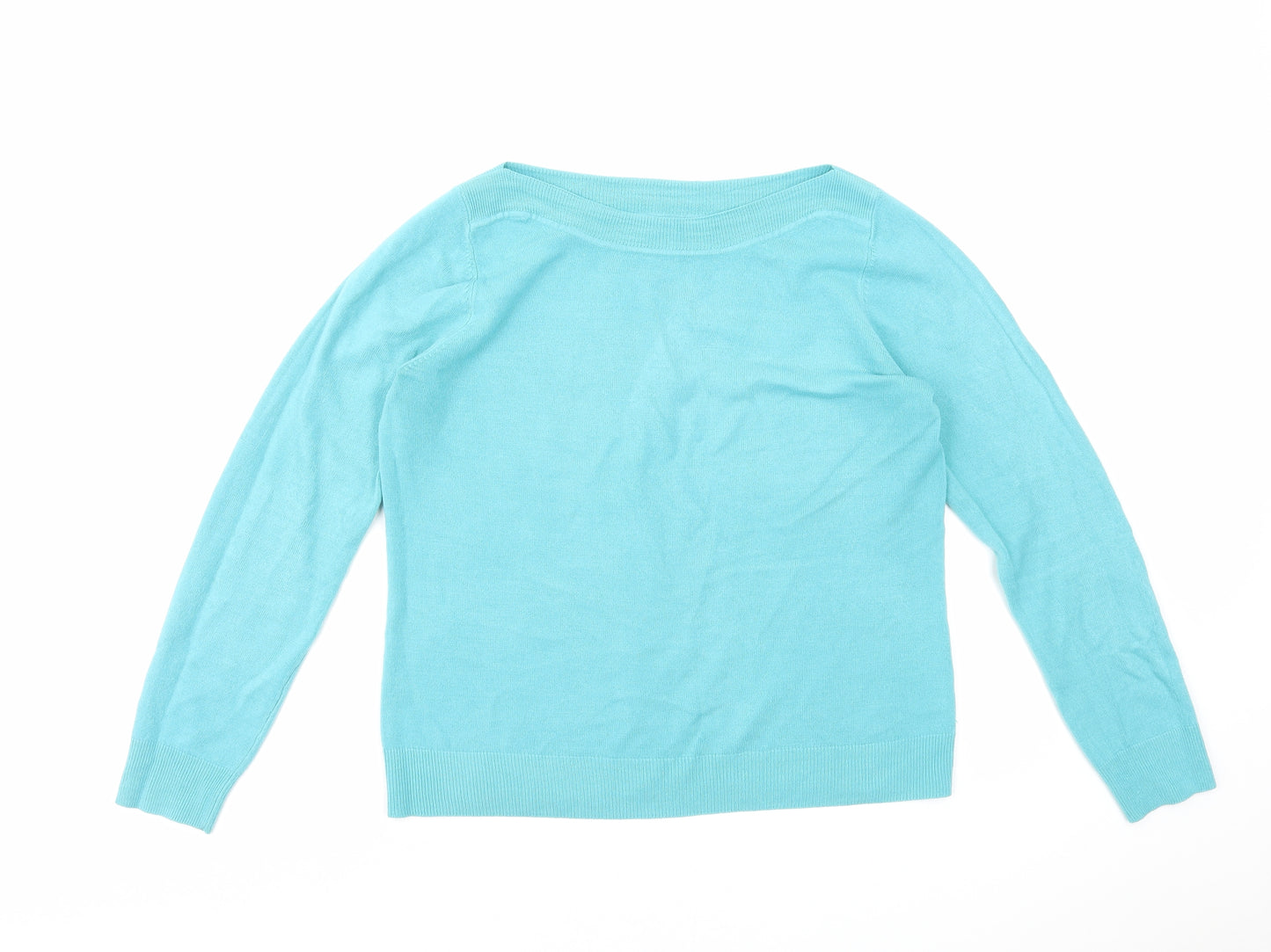F&F Womens Blue Boat Neck Acrylic Pullover Jumper Size 14