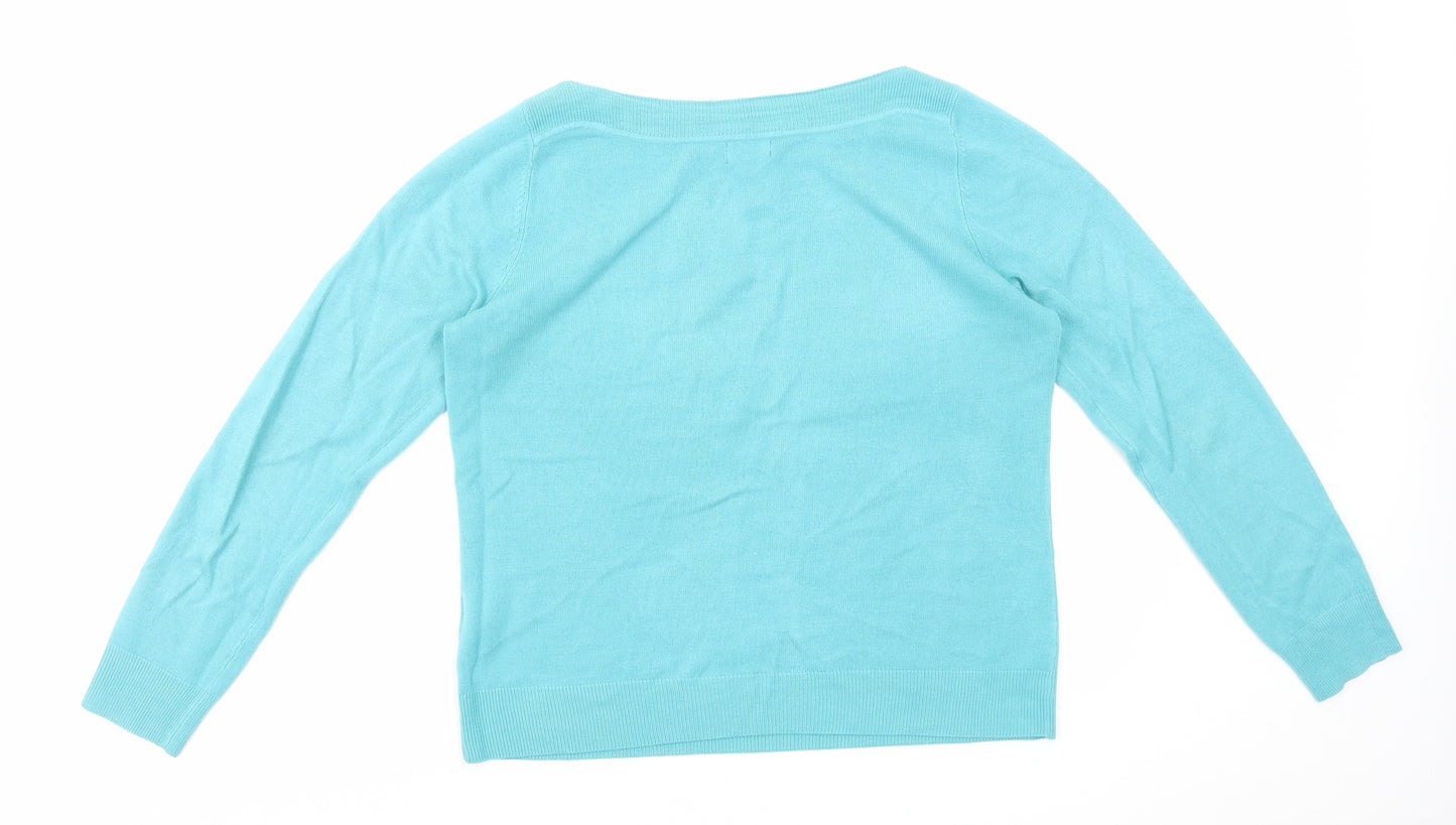 F&F Womens Blue Boat Neck Acrylic Pullover Jumper Size 14