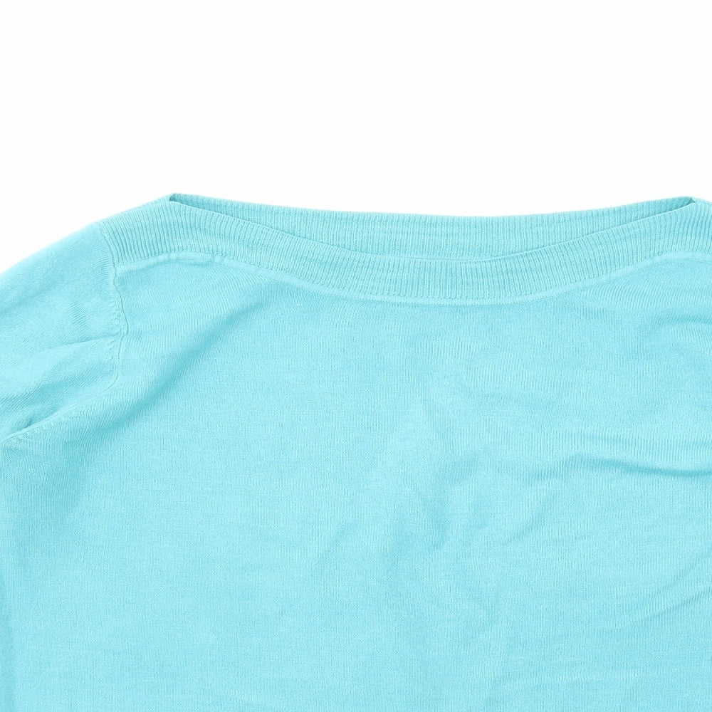 F&F Womens Blue Boat Neck Acrylic Pullover Jumper Size 14