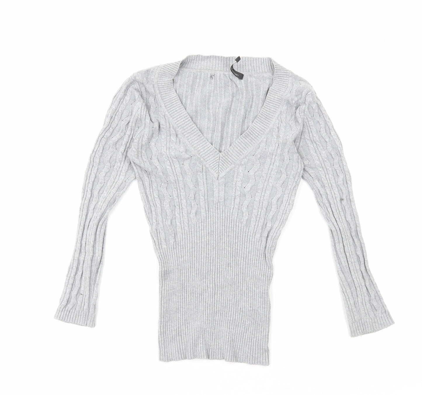 Jane Norman Womens Grey V-Neck Viscose Pullover Jumper Size 8