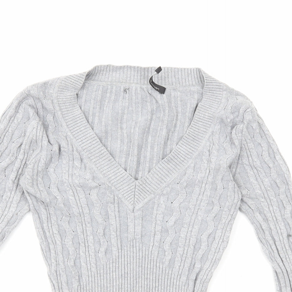Jane Norman Womens Grey V-Neck Viscose Pullover Jumper Size 8