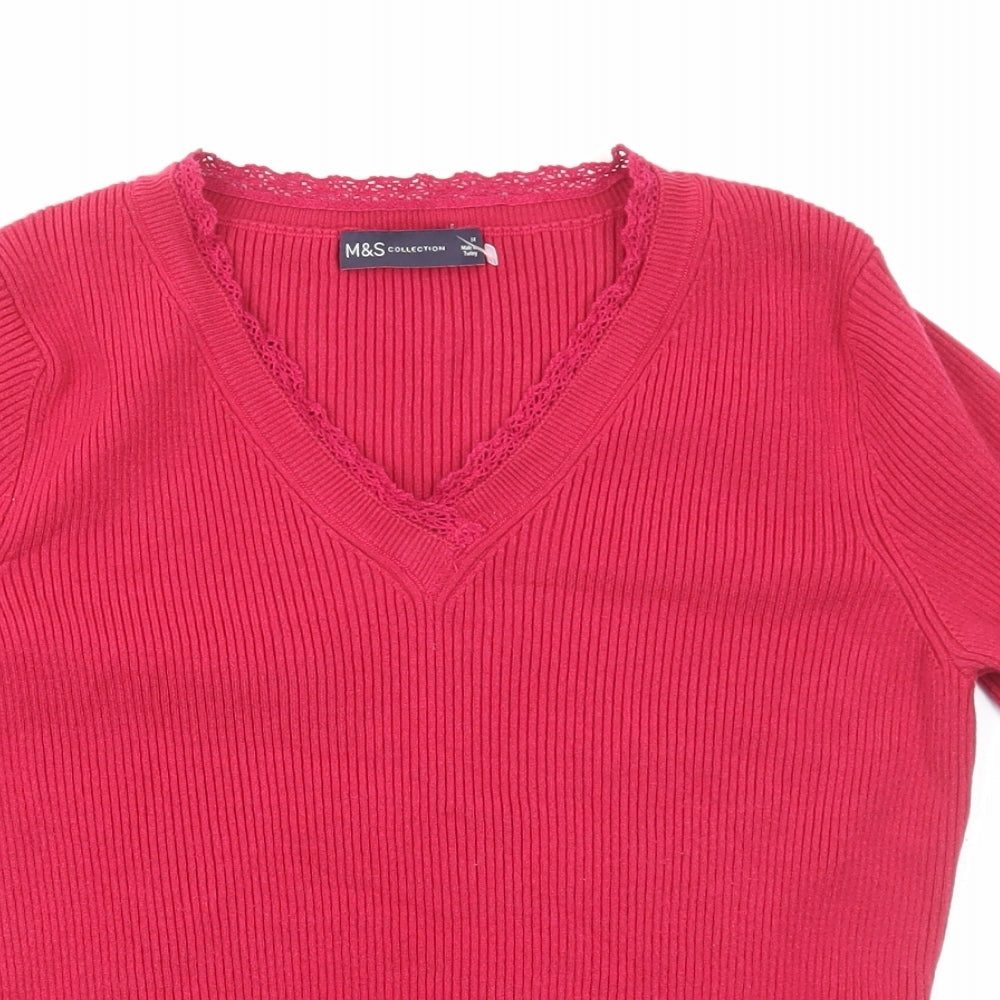 Marks and Spencer Womens Pink Acrylic Basic T-Shirt Size 14 V-Neck