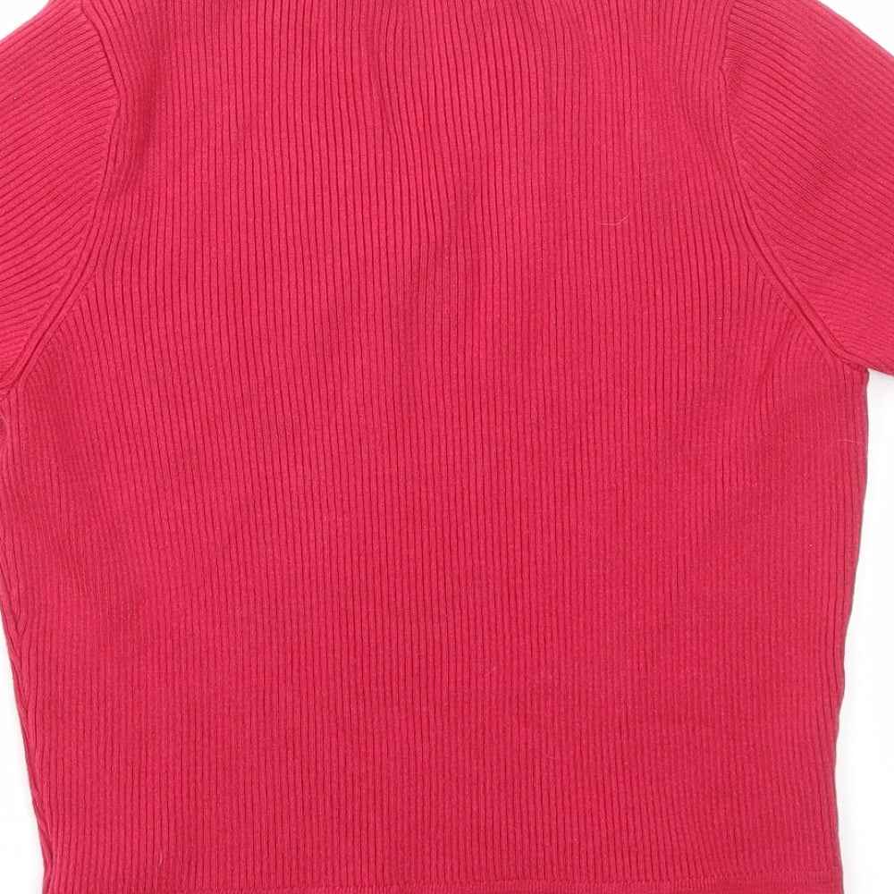 Marks and Spencer Womens Pink Acrylic Basic T-Shirt Size 14 V-Neck