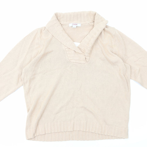 Essential Collection Womens Beige V-Neck Acrylic Pullover Jumper Size 16