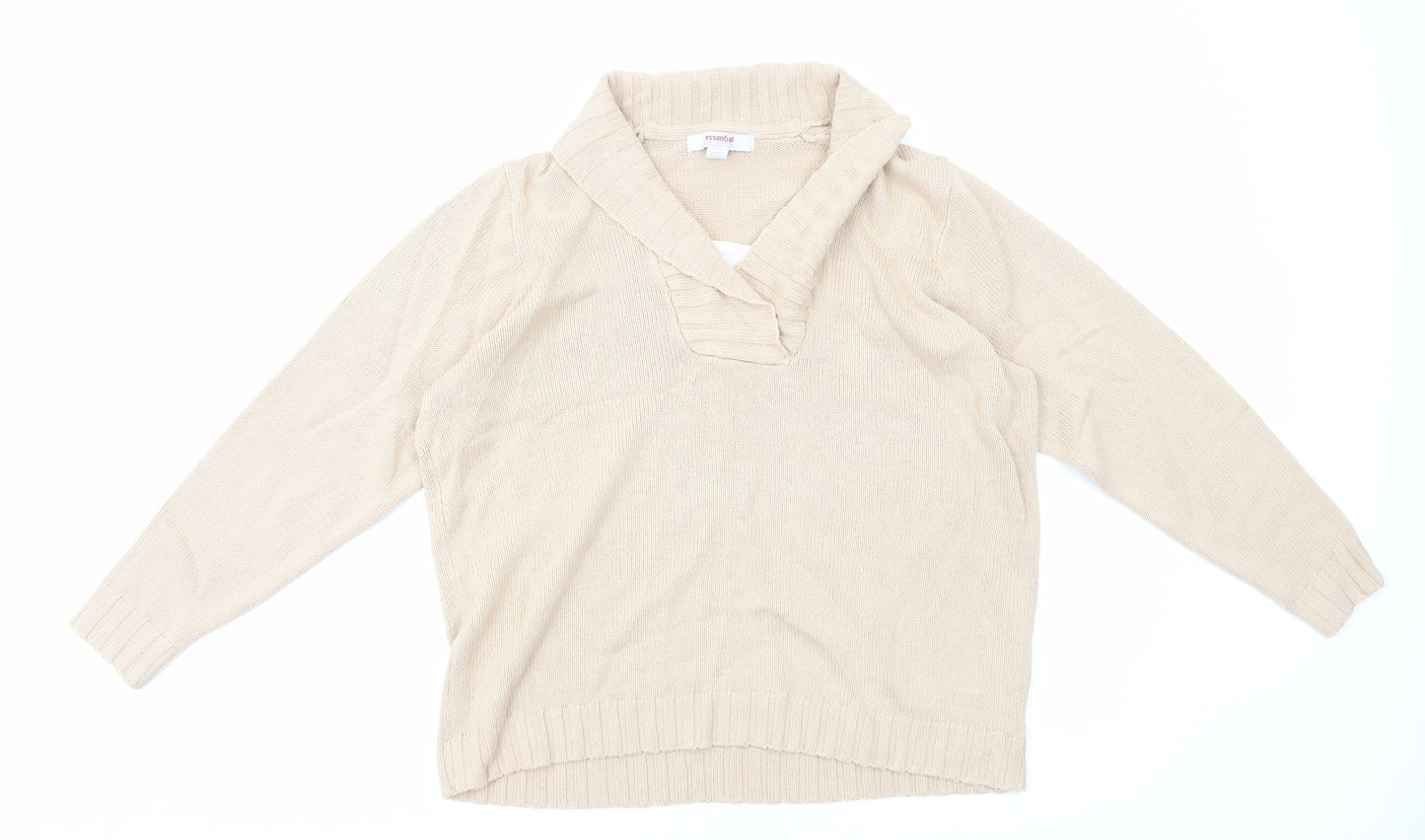Essential Collection Womens Beige V-Neck Acrylic Pullover Jumper Size 16