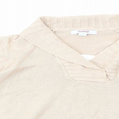 Essential Collection Womens Beige V-Neck Acrylic Pullover Jumper Size 16
