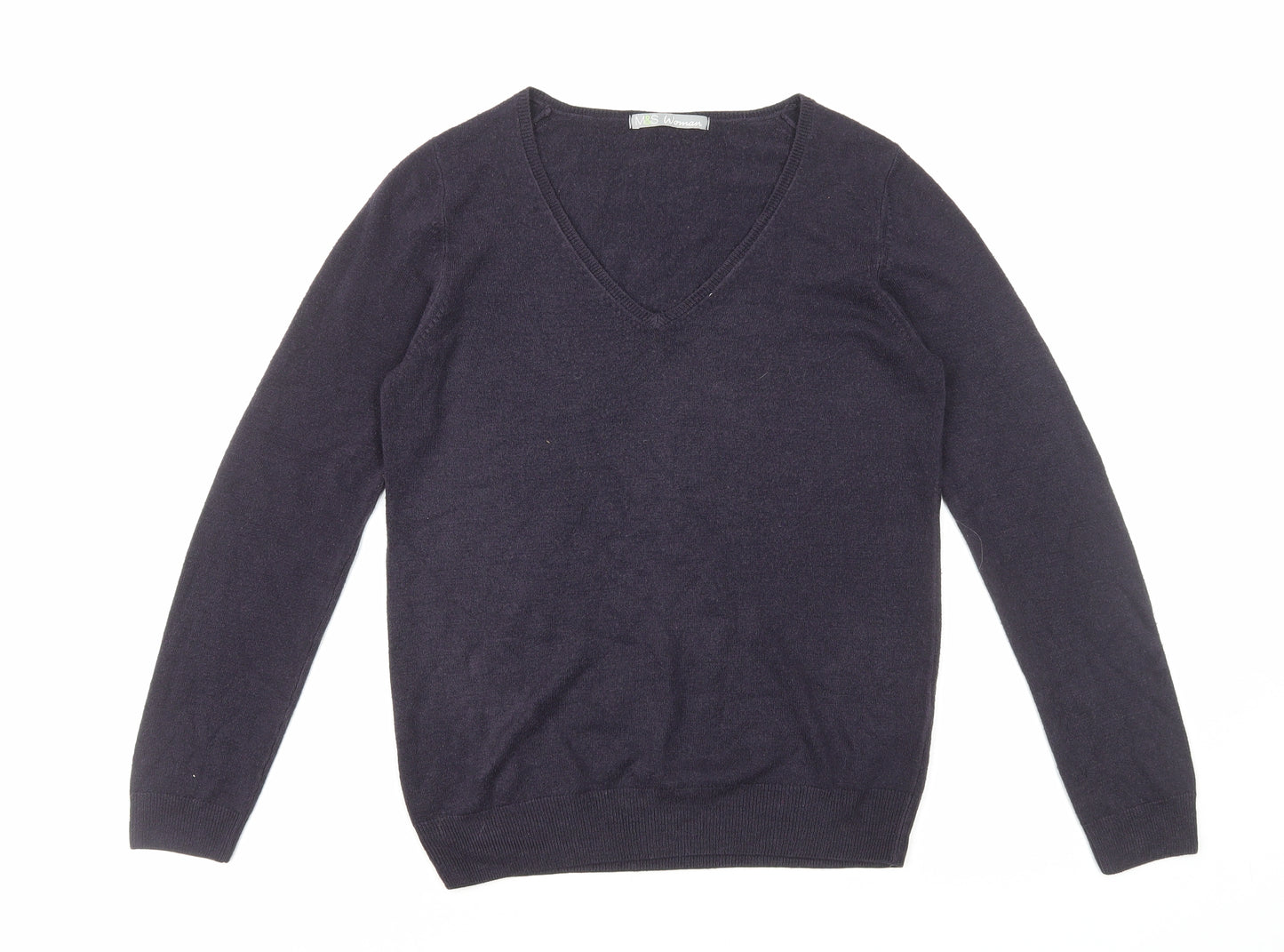 Marks and Spencer Womens Blue V-Neck Acrylic Pullover Jumper Size 10