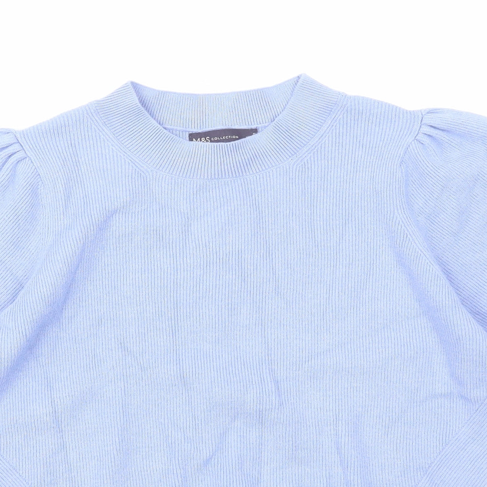 Marks and Spencer Womens Blue Viscose Basic Blouse Size 16 Round Neck