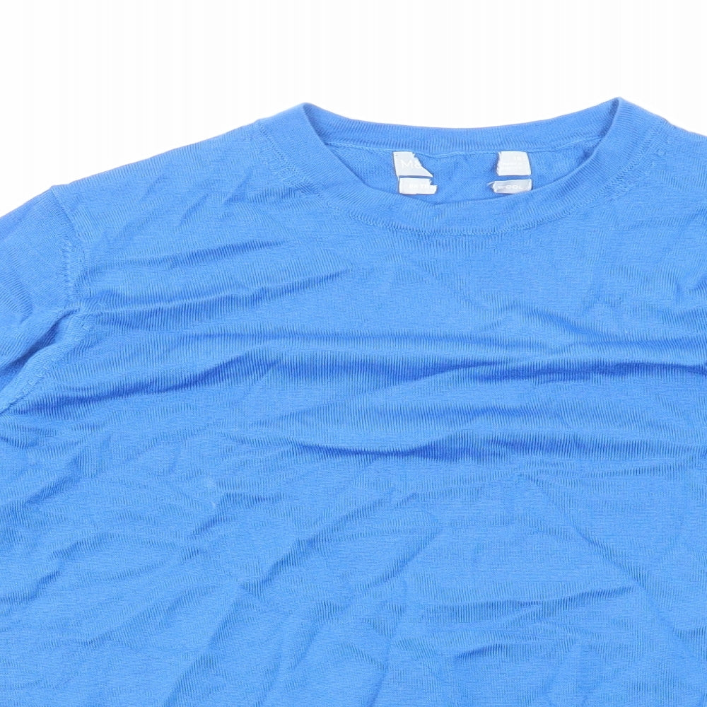 Marks and Spencer Womens Blue Round Neck Wool Pullover Jumper Size 10