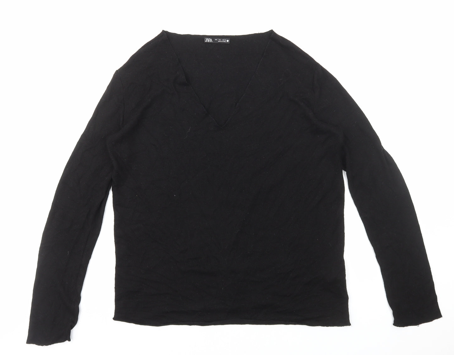 Zara Womens Black V-Neck Viscose Pullover Jumper Size L