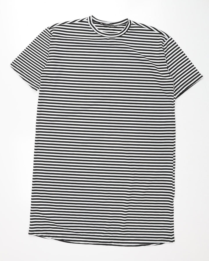 Bigdart Womens Black Striped Polyester T-Shirt Dress Size 8 Crew Neck Pullover