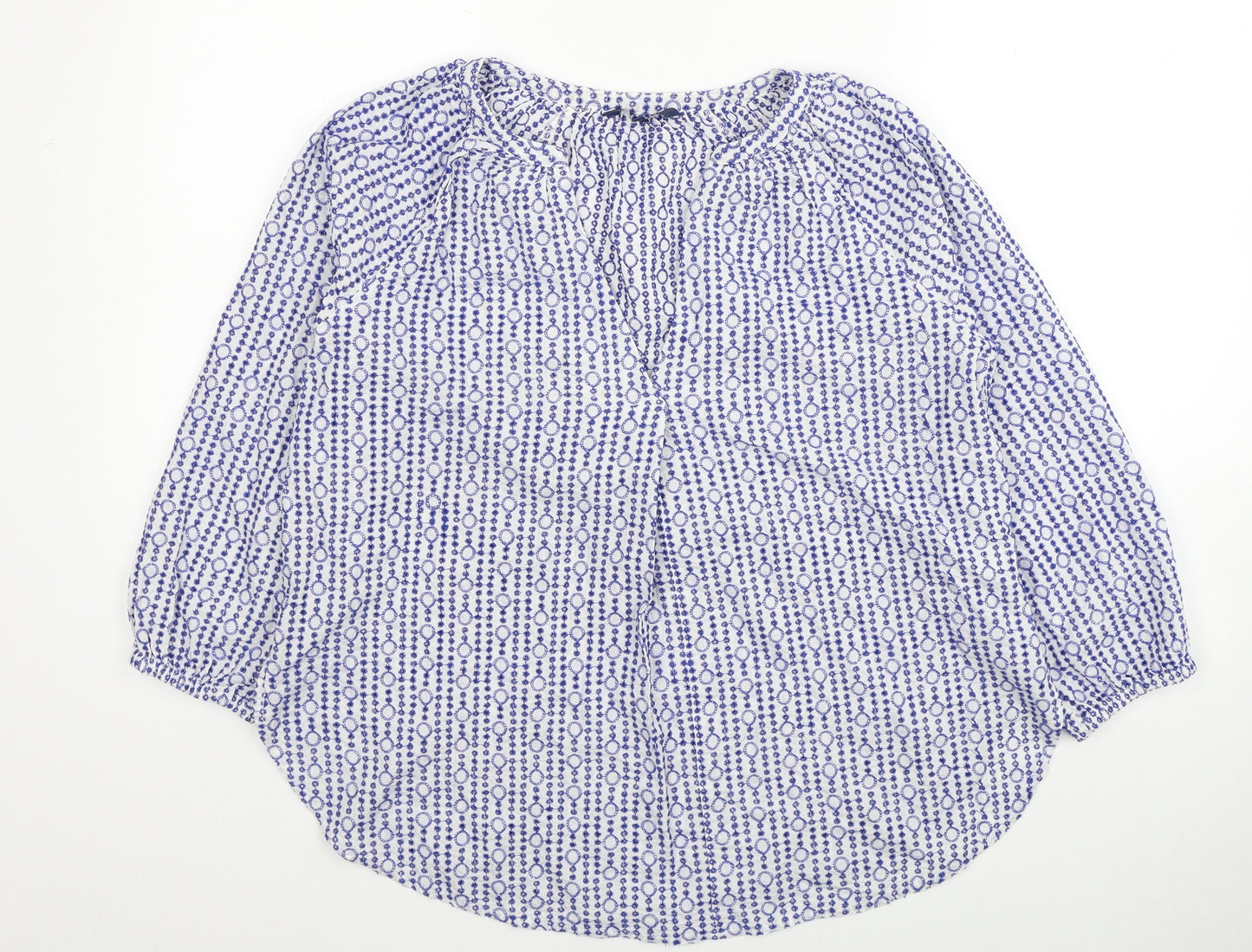 NEXT Womens Blue Geometric Cotton Basic Blouse Size 10 V-Neck