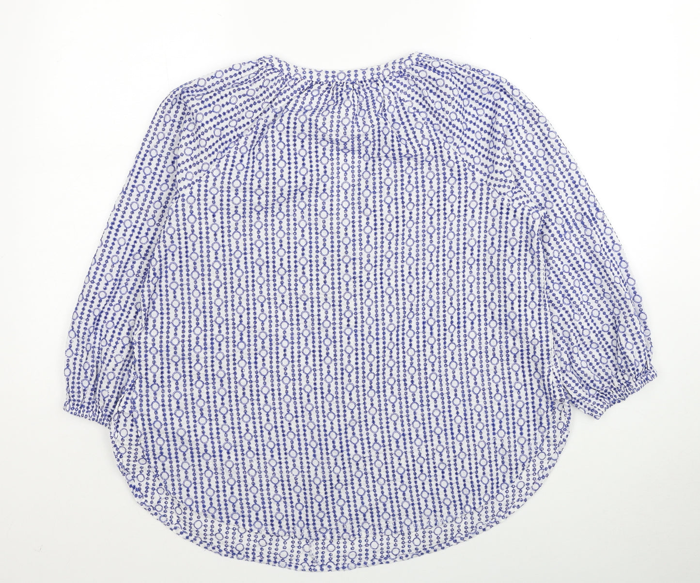 NEXT Womens Blue Geometric Cotton Basic Blouse Size 10 V-Neck