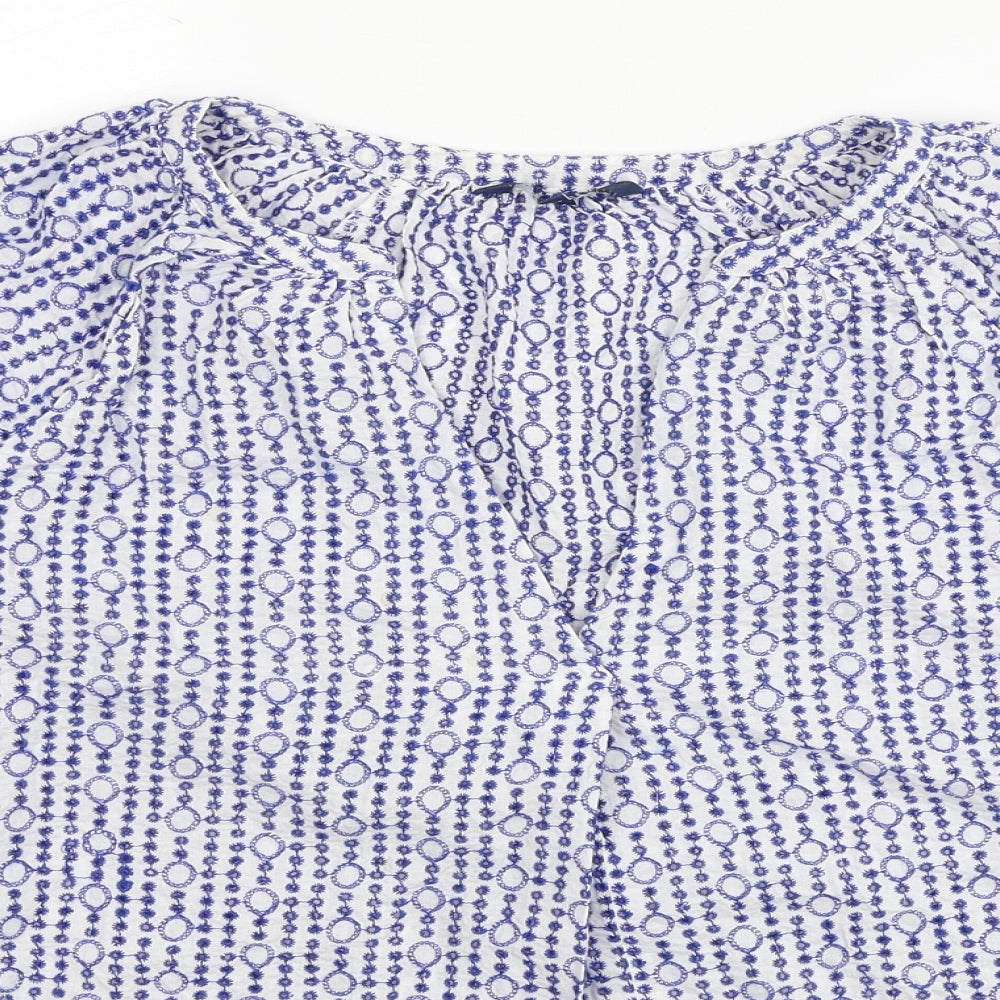 NEXT Womens Blue Geometric Cotton Basic Blouse Size 10 V-Neck