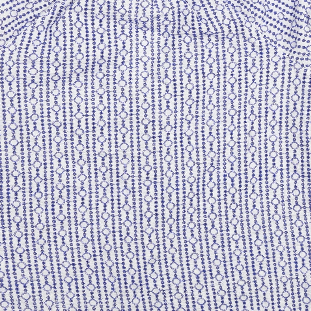 NEXT Womens Blue Geometric Cotton Basic Blouse Size 10 V-Neck