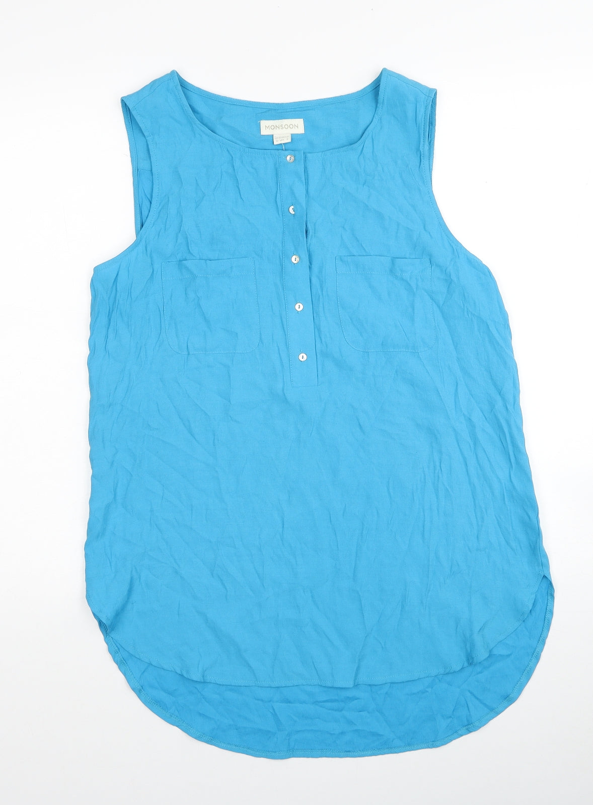Monsoon Womens Blue Viscose Basic Blouse Size 12 Round Neck