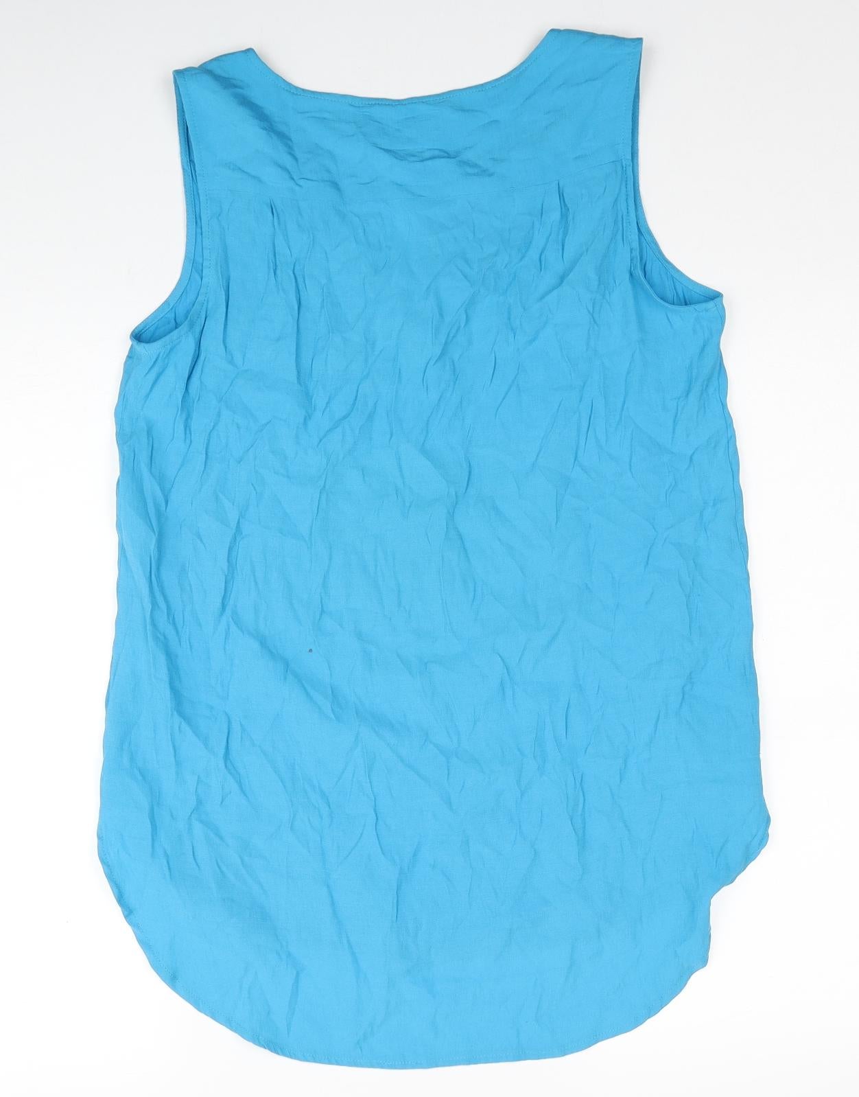 Monsoon Womens Blue Viscose Basic Blouse Size 12 Round Neck