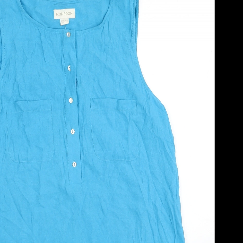 Monsoon Womens Blue Viscose Basic Blouse Size 12 Round Neck