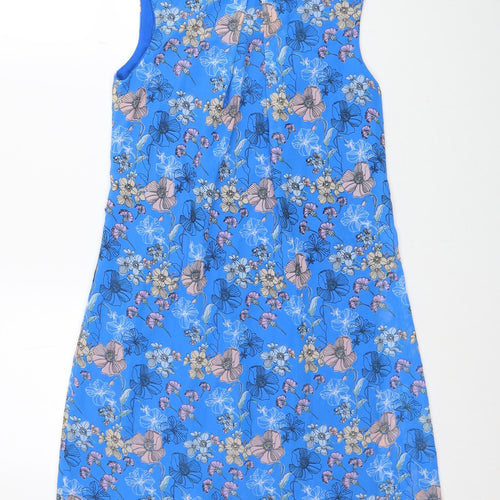 Atmosphere Womens Blue Floral Polyester Shift Size 6 Boat Neck Button