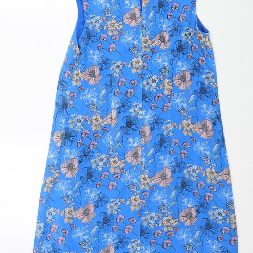 Atmosphere Womens Blue Floral Polyester Shift Size 6 Boat Neck Button