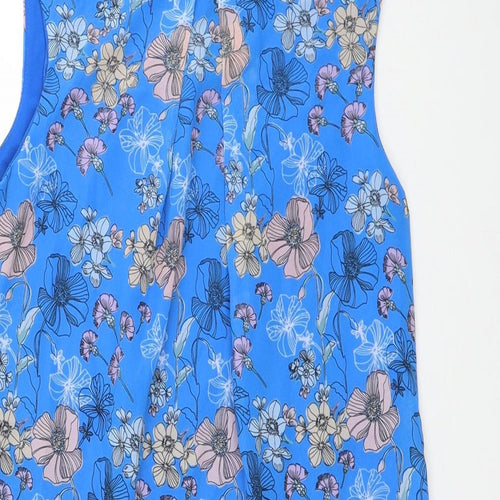 Atmosphere Womens Blue Floral Polyester Shift Size 6 Boat Neck Button